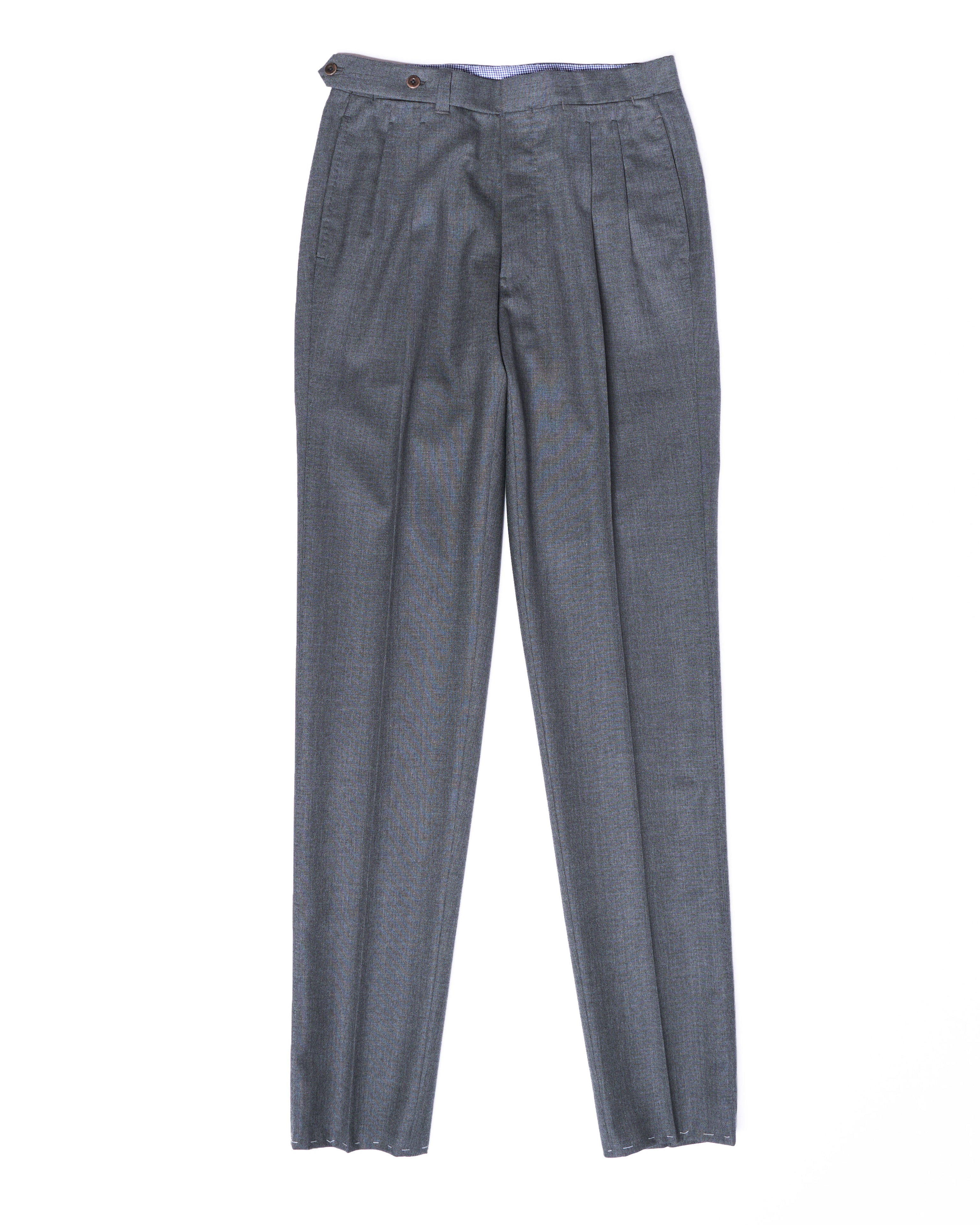 Plain wool trousers - Double pleat trousers - Medium grey