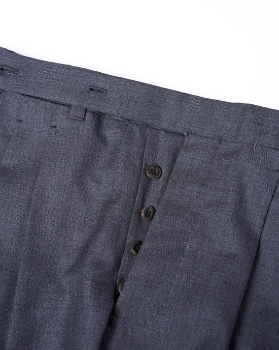 Plain wool trousers - Double pleat trousers - Medium grey