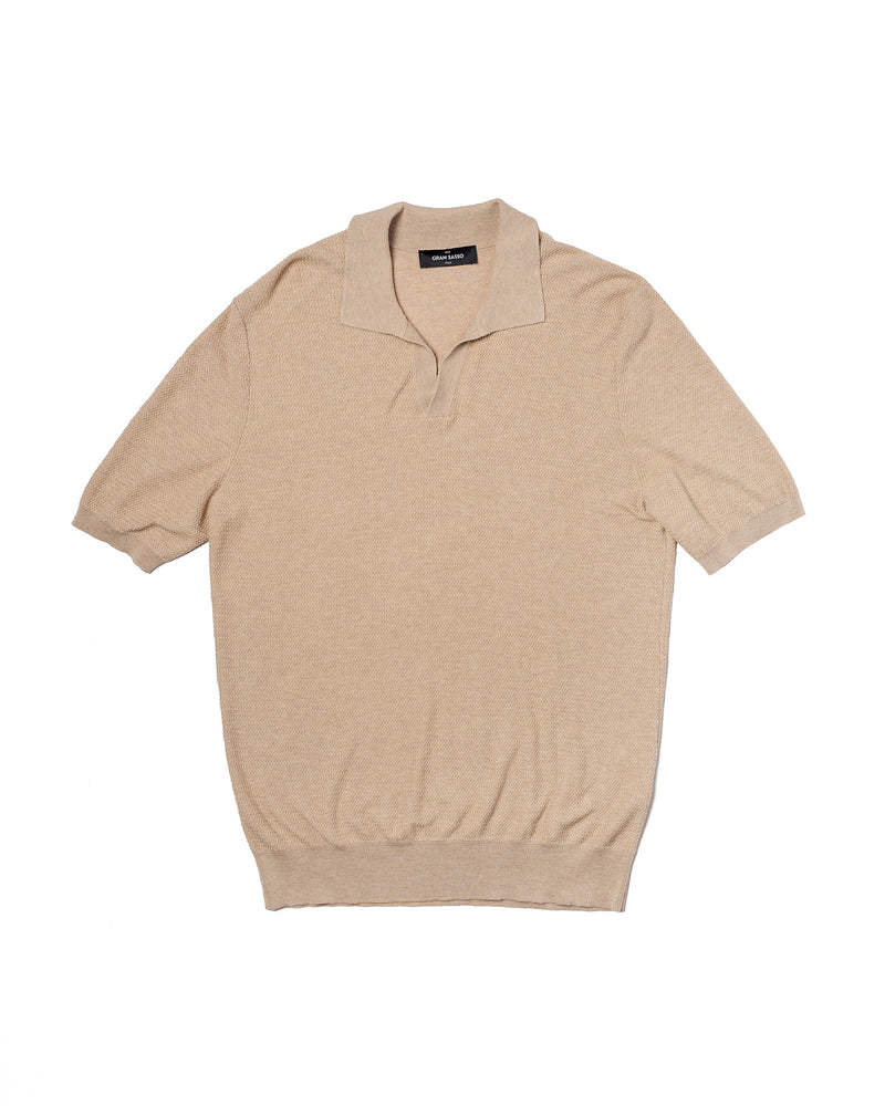 Knitted zigzag silk and cotton polo - Light brown