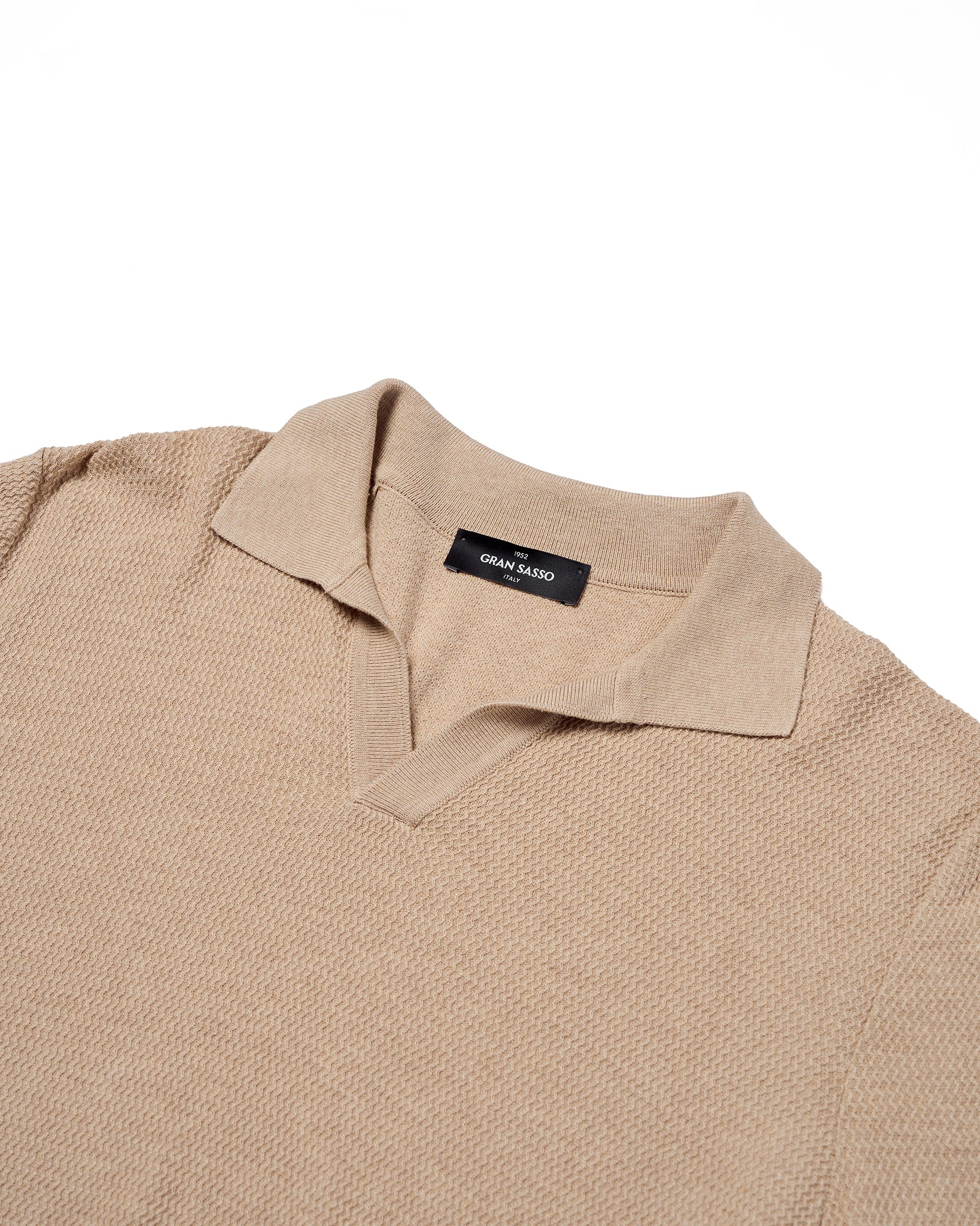 Knitted zigzag silk and cotton polo - Light brown