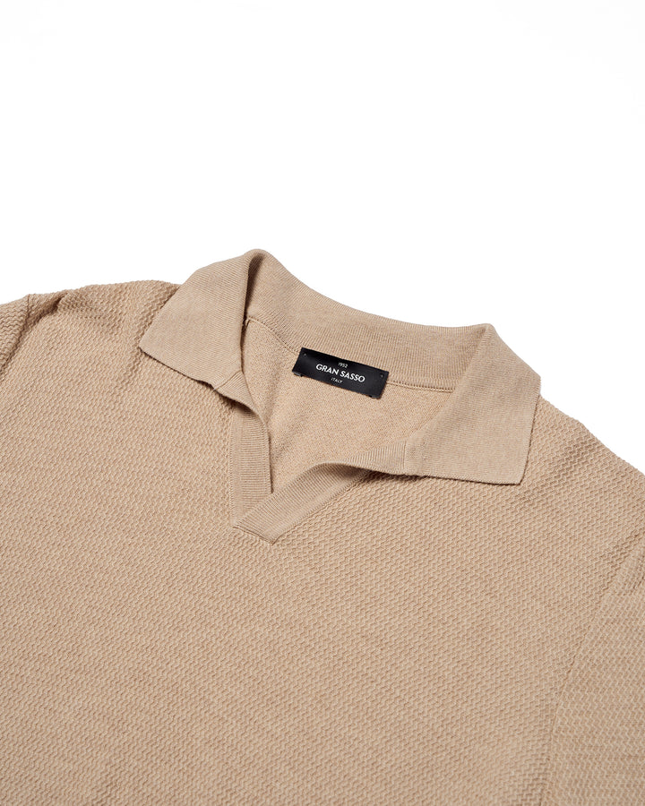 Knitted zigzag silk and cotton polo - Light brown