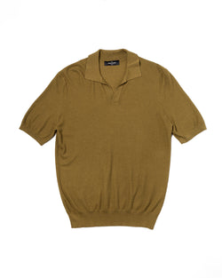 Knitted zigzag silk and cotton polo - Olive green