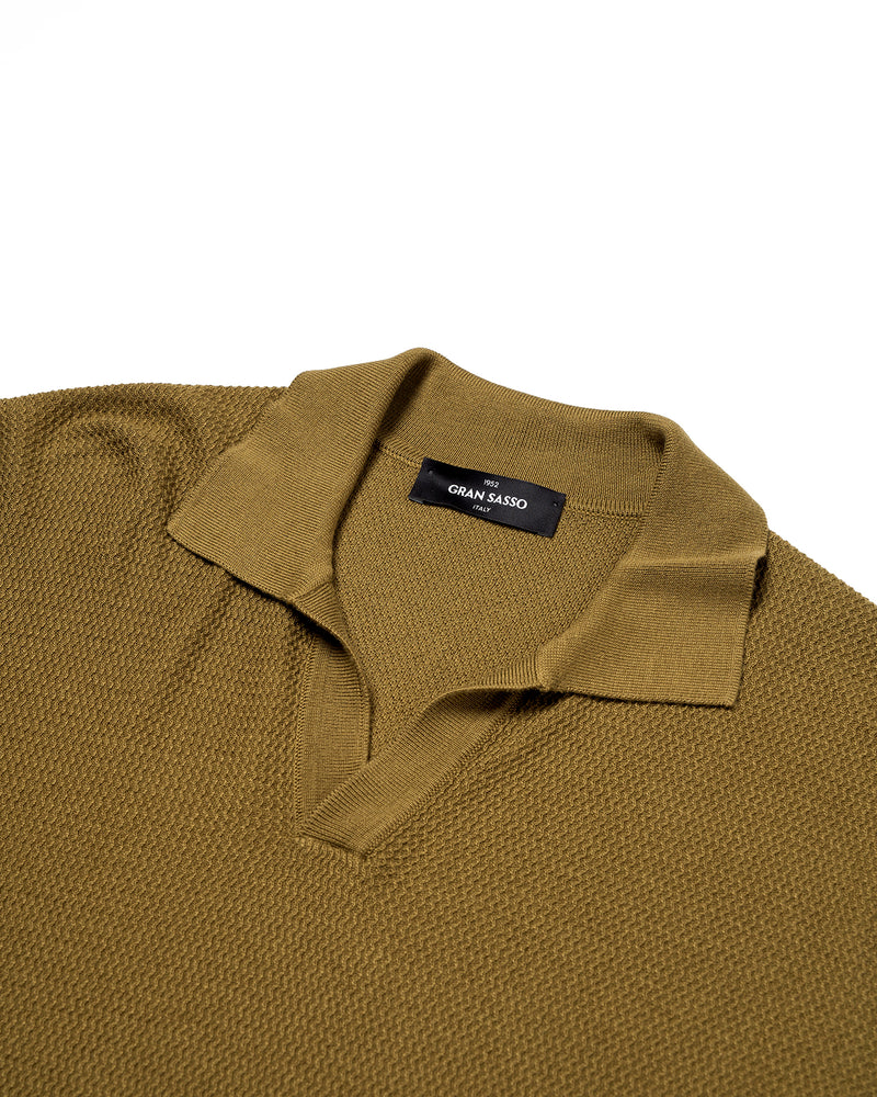 Knitted zigzag silk and cotton polo - Olive green