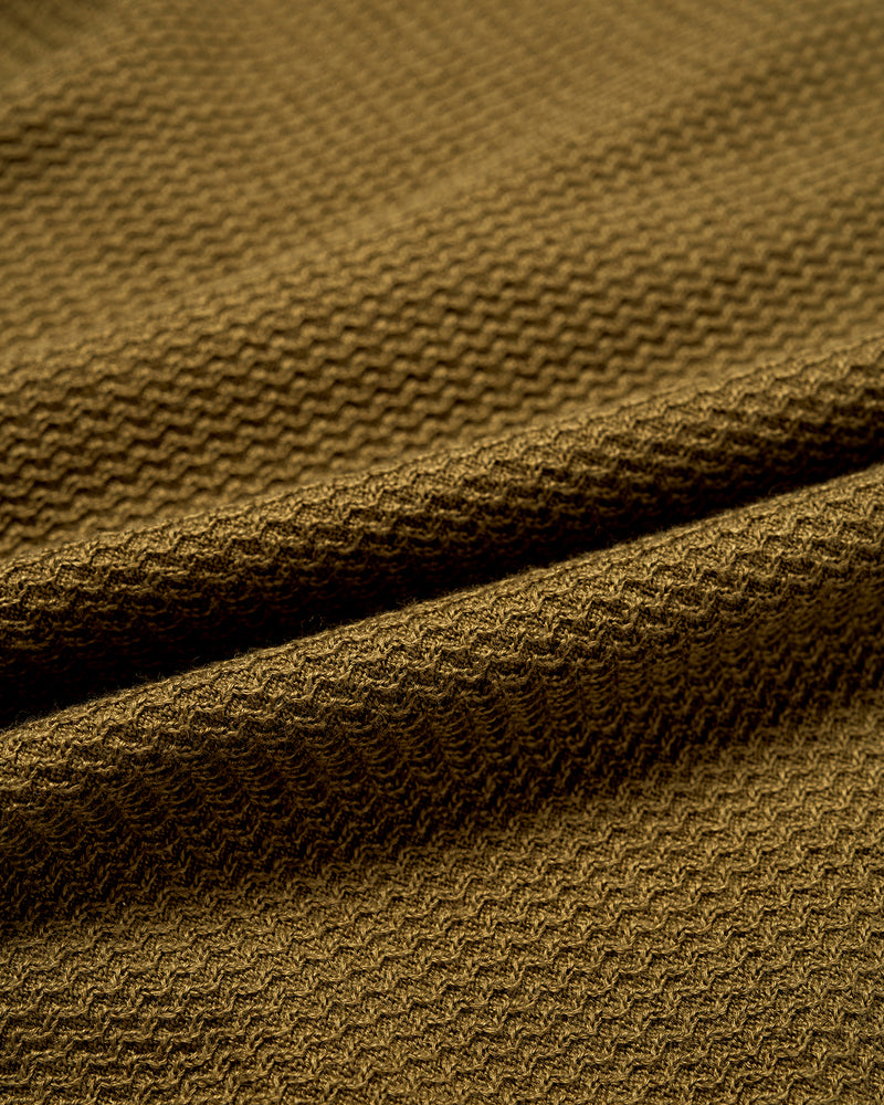 Knitted zigzag silk and cotton polo - Olive green