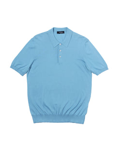 Polo short sleeves - knitted Suvin cotton - Sky blue