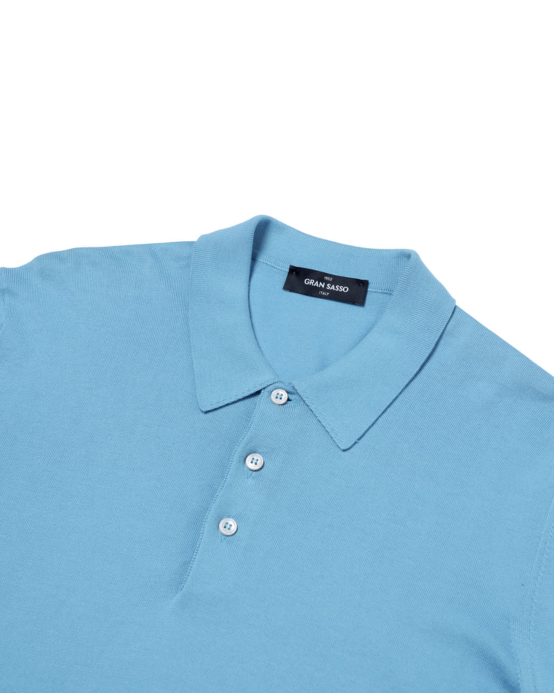 Polo short sleeves - knitted Suvin cotton - Sky blue