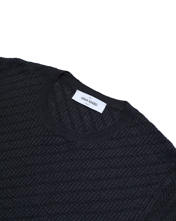 Knitted zigzag linen and cotton T-shirt - Black