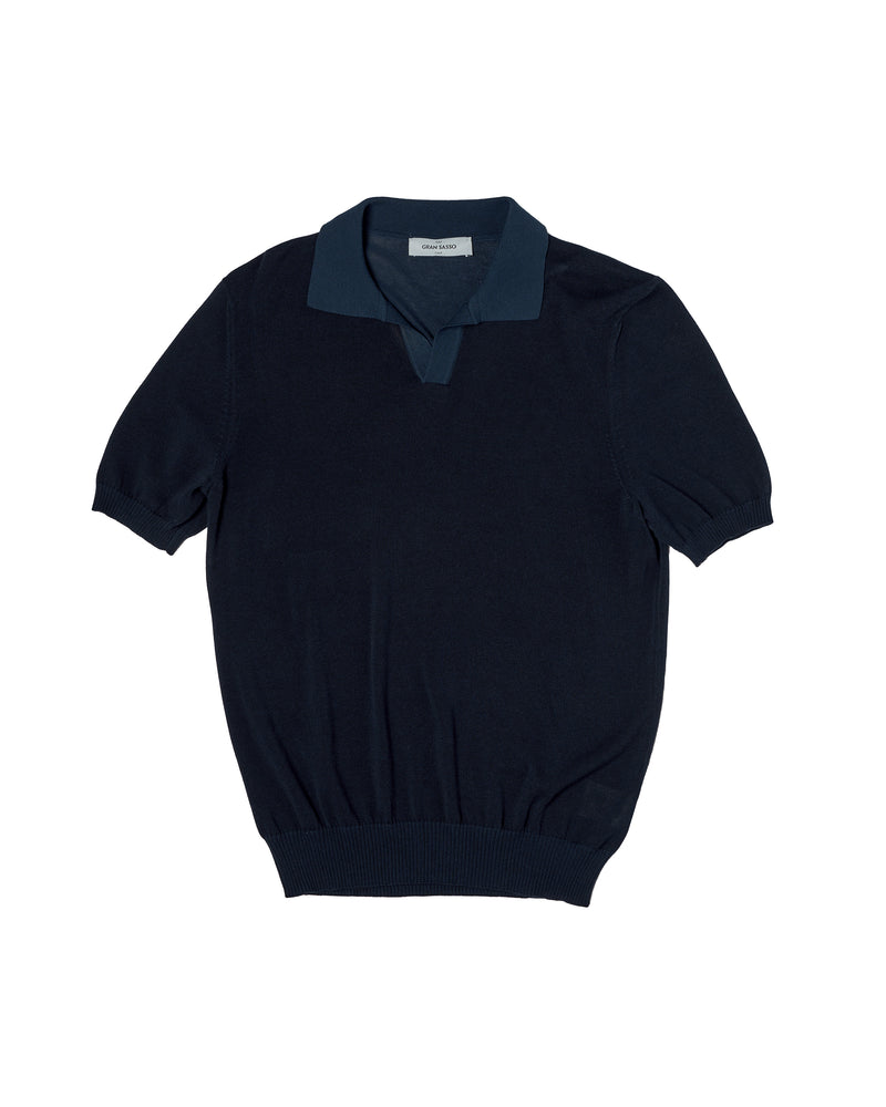 Knitted cotton polo - Two tone Navy blue