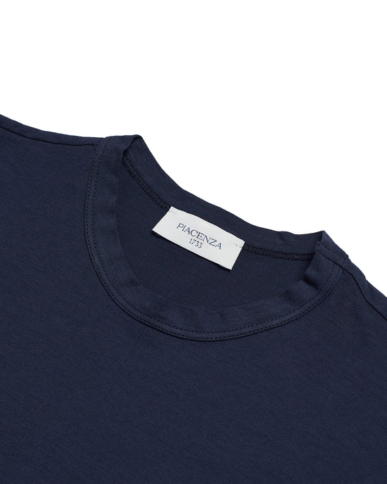 T shirt - Crew neck - Navy blue - compact cotton