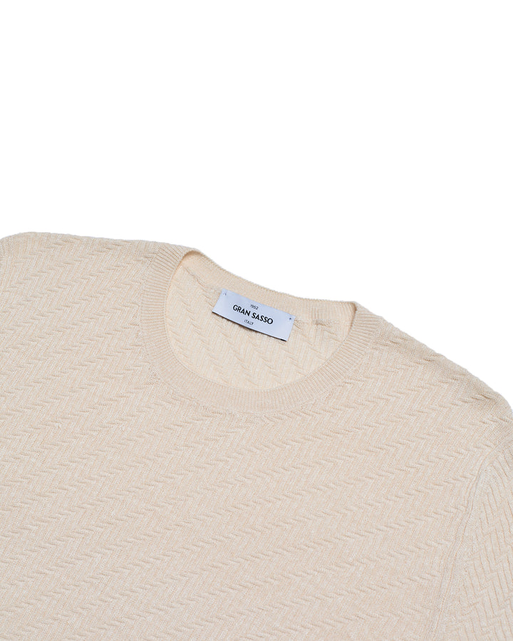 Knitted zigzag linen and cotton T-shirt - Off white