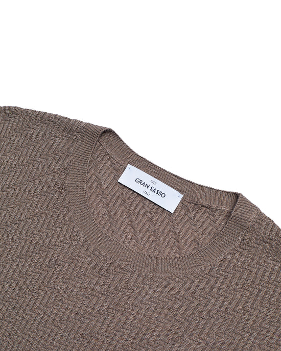 Knitted zigzag linen and cotton T-shirt - Dark brown