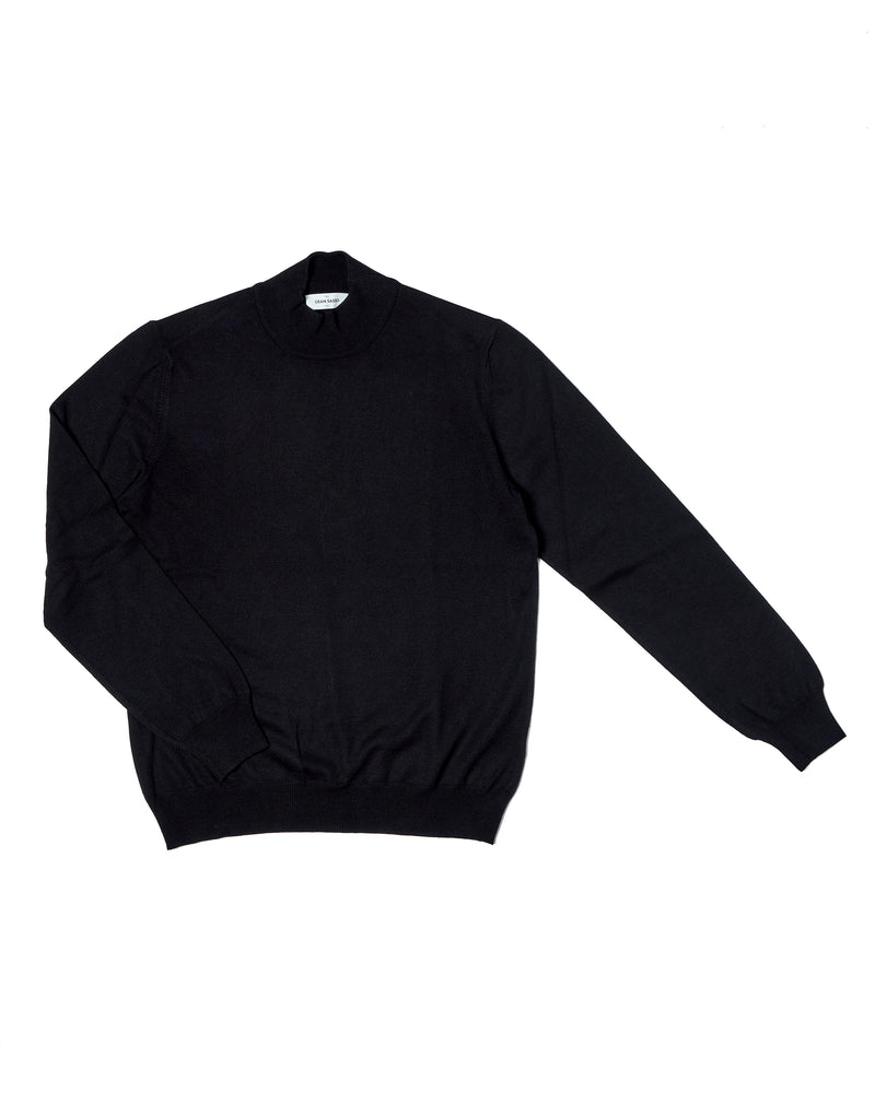 Knitted Mock Merino wool sweater - Black