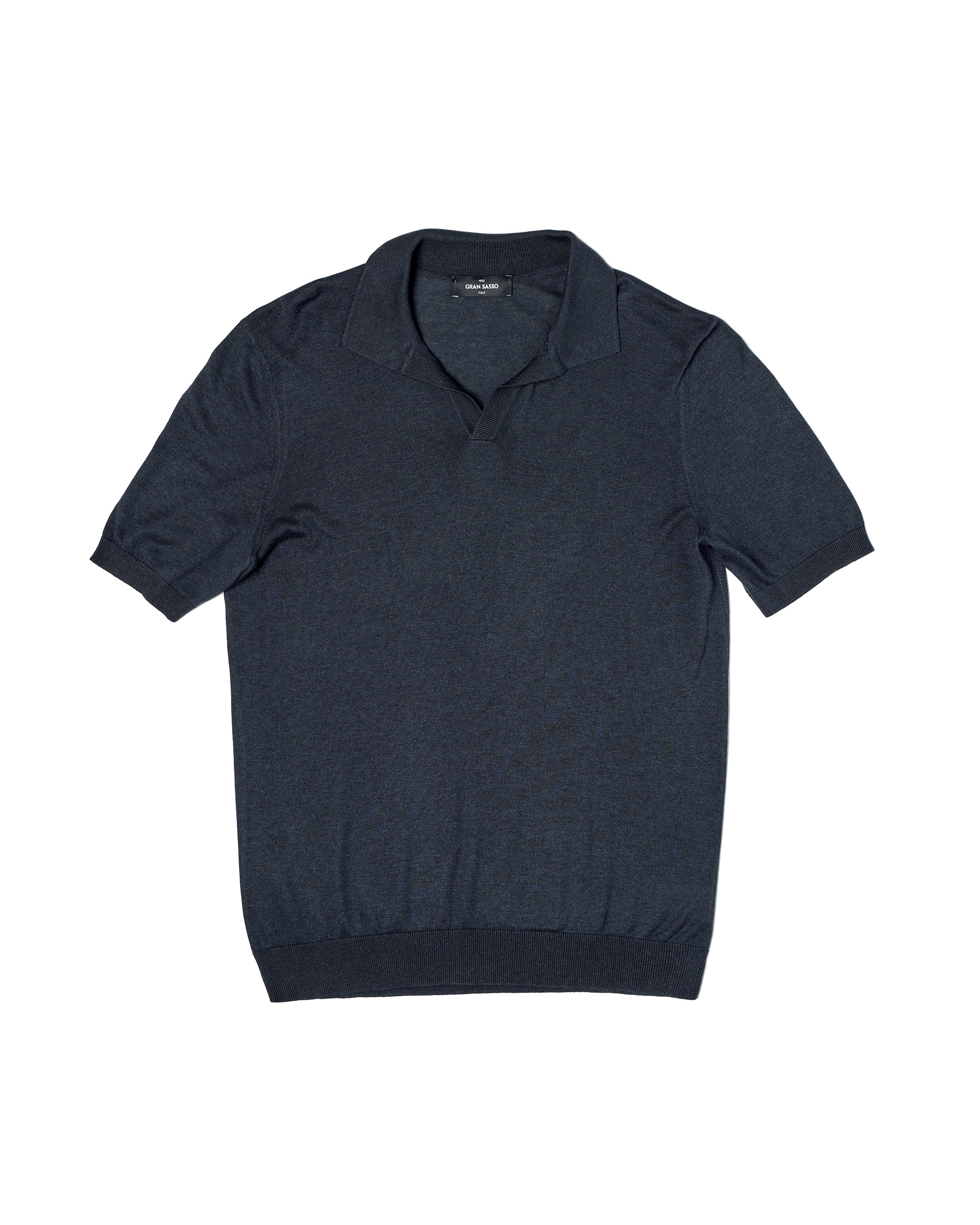 Knitted silk polo - Navy blue