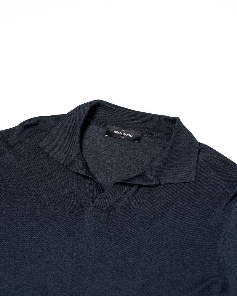 Knitted silk polo - Navy blue