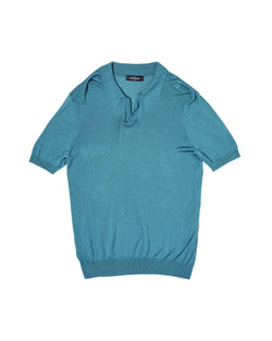 Polo short sleeves - knitted silk - Tortoise blue