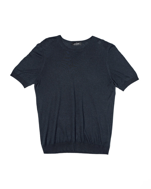 T-shirt short sleeves - knitted silk - Navy blue