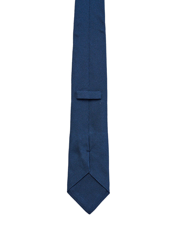 Tie - 4 Folded - Grenadine silk - Navy blue small grain