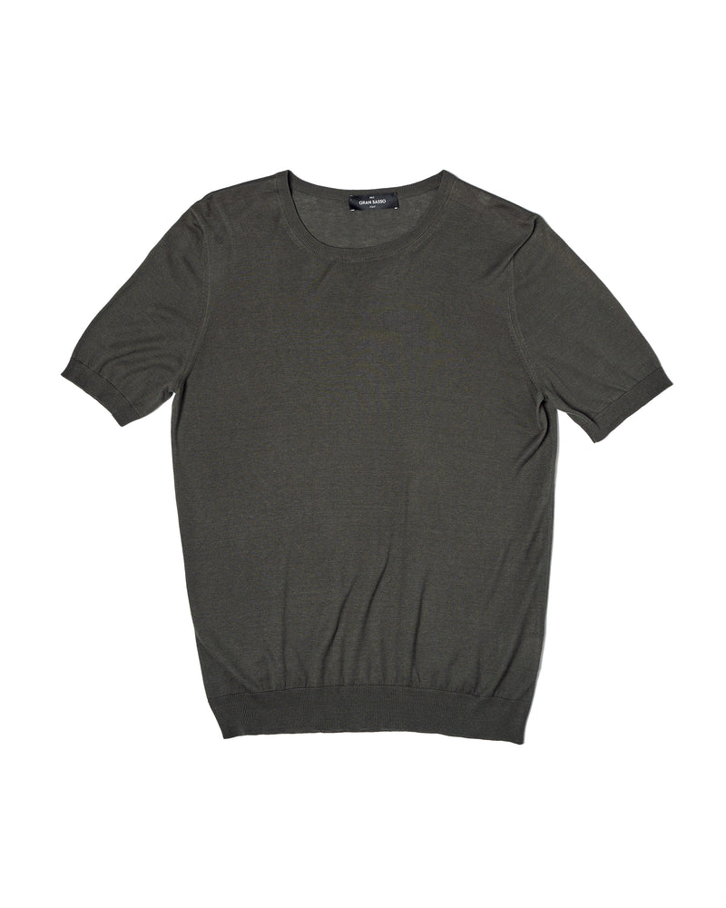 T-shirt short sleeves - knitted silk - Military green