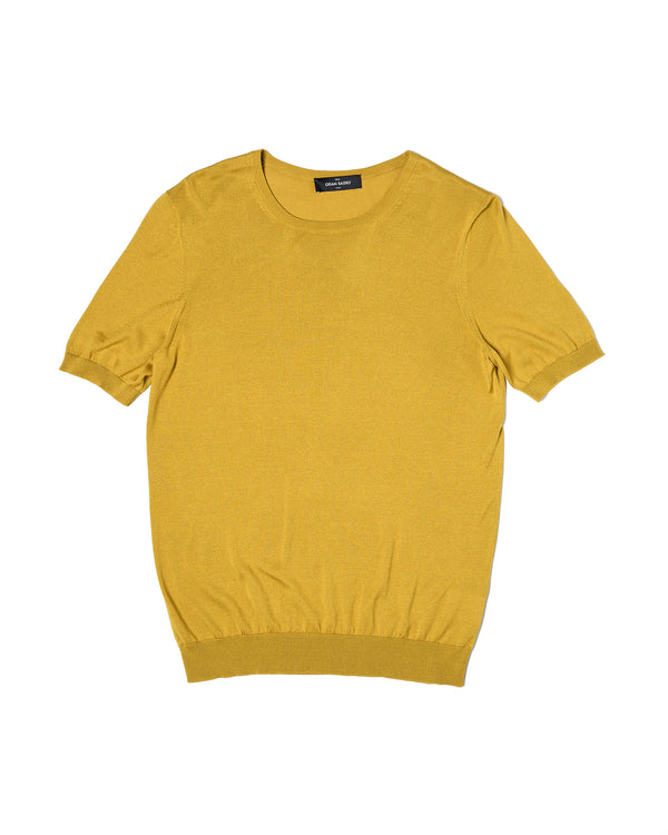 T-shirt short sleeves - knitted silk - Amber yellow