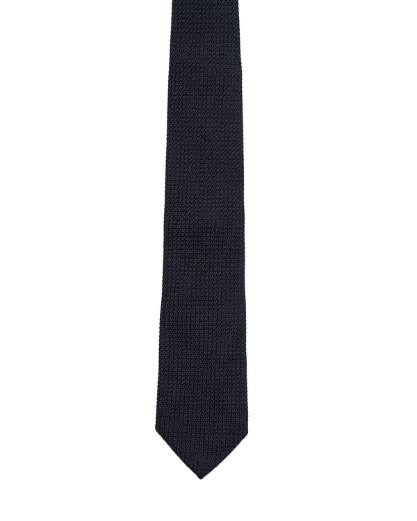 Tie - 4 Folded - Grenadine silk - Black large grain