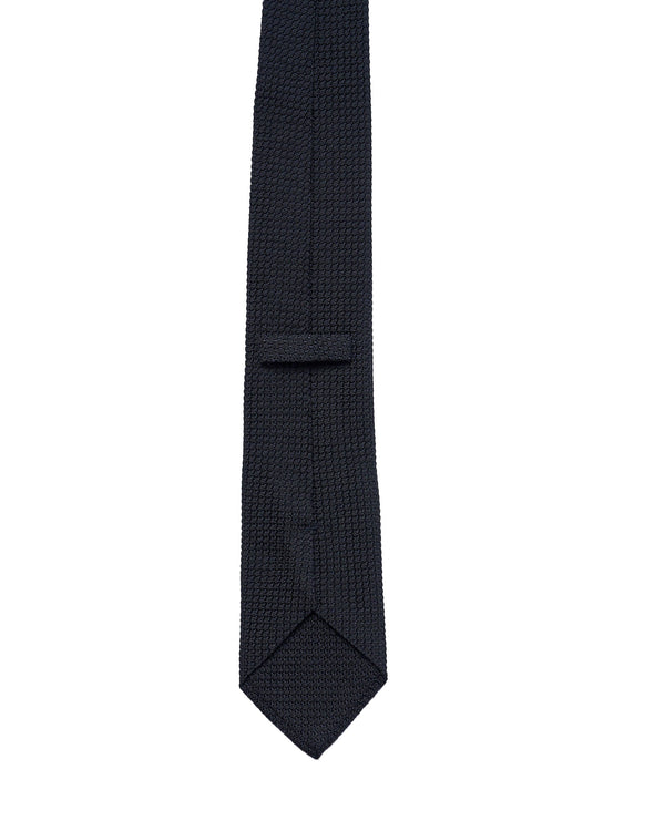 Tie - 4 Folded - Grenadine silk - Black large grain