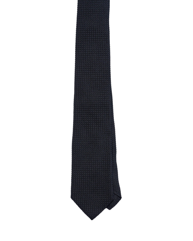 Tie - 4 Folded - Grenadine silk - Black large grain