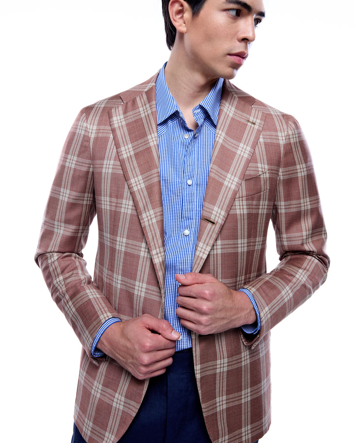 Jacket - Single breasted - Orange window pane - Wool 100%