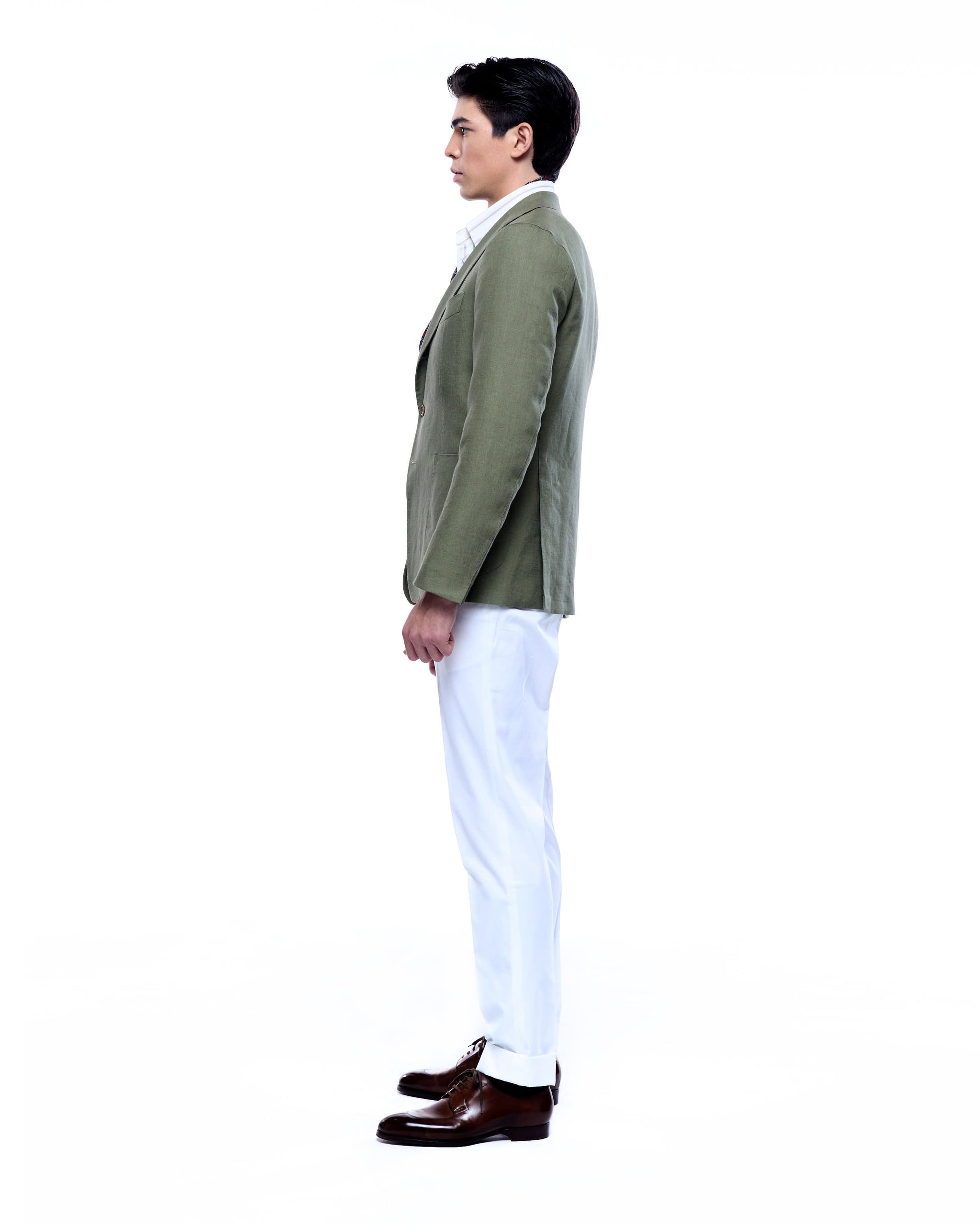 Jacket - Single breasted - Olive - Linen 100%