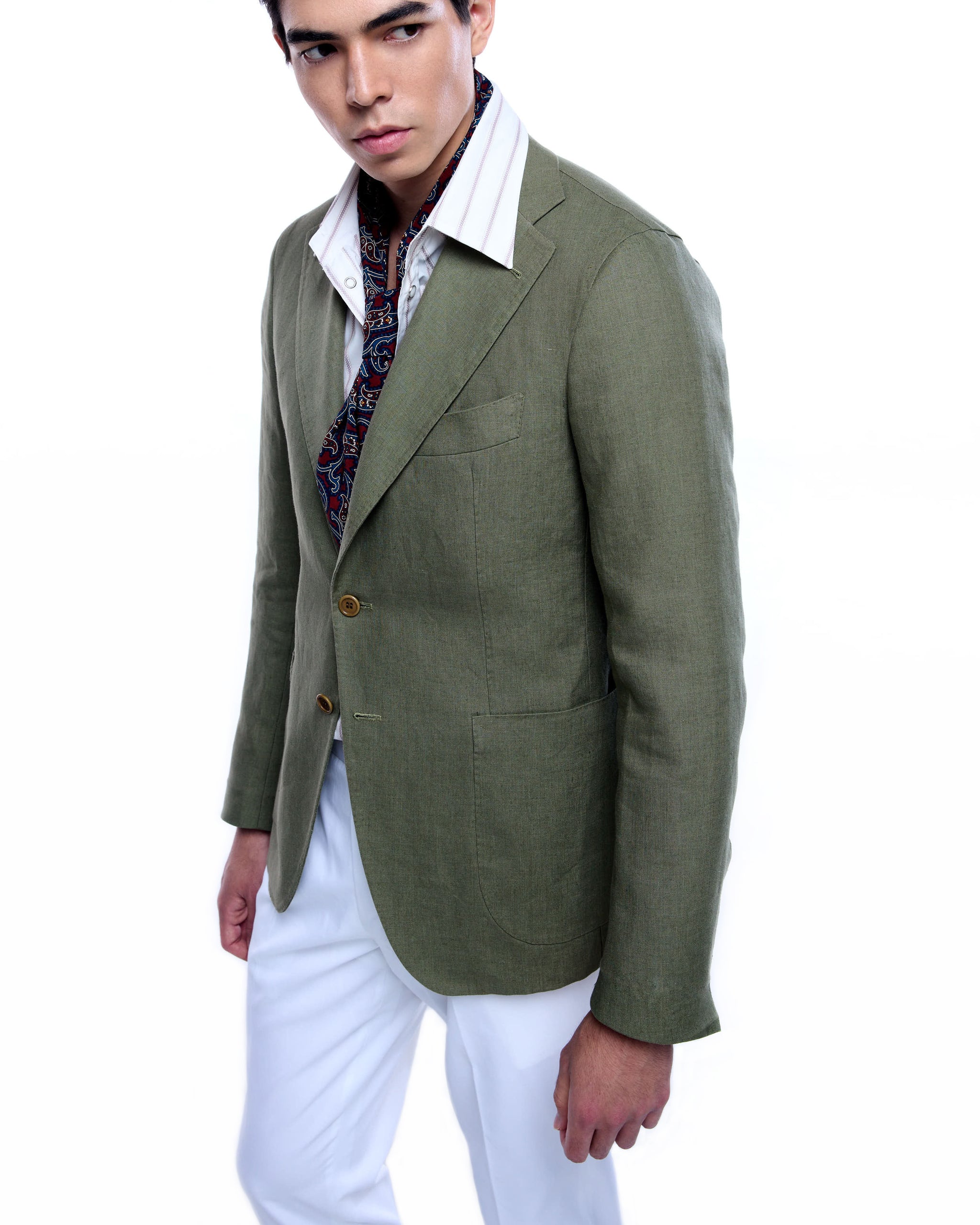 Jacket - Single breasted - Olive - Linen 100%