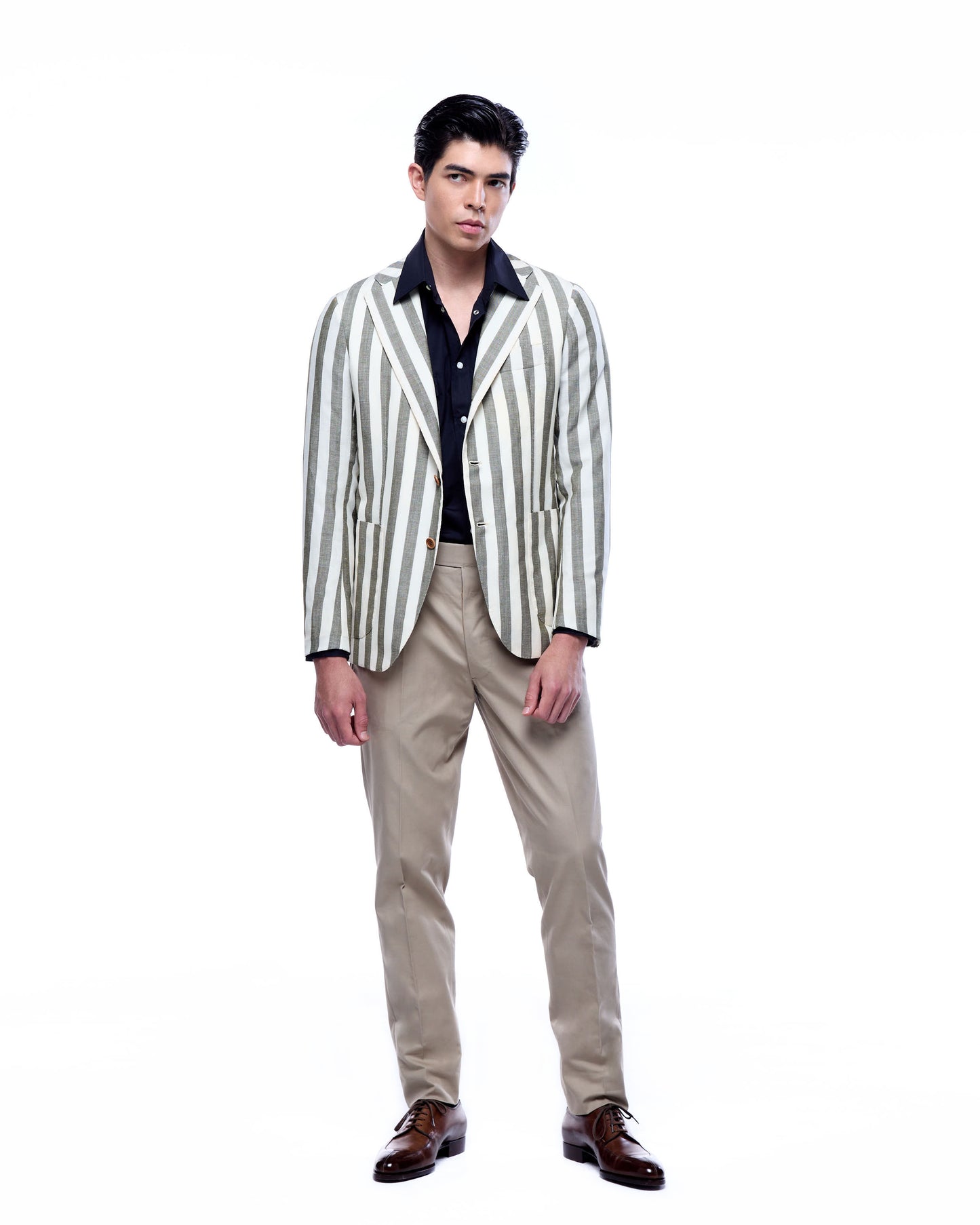 Jacket - Single breasted - Grey and white stripe - linen