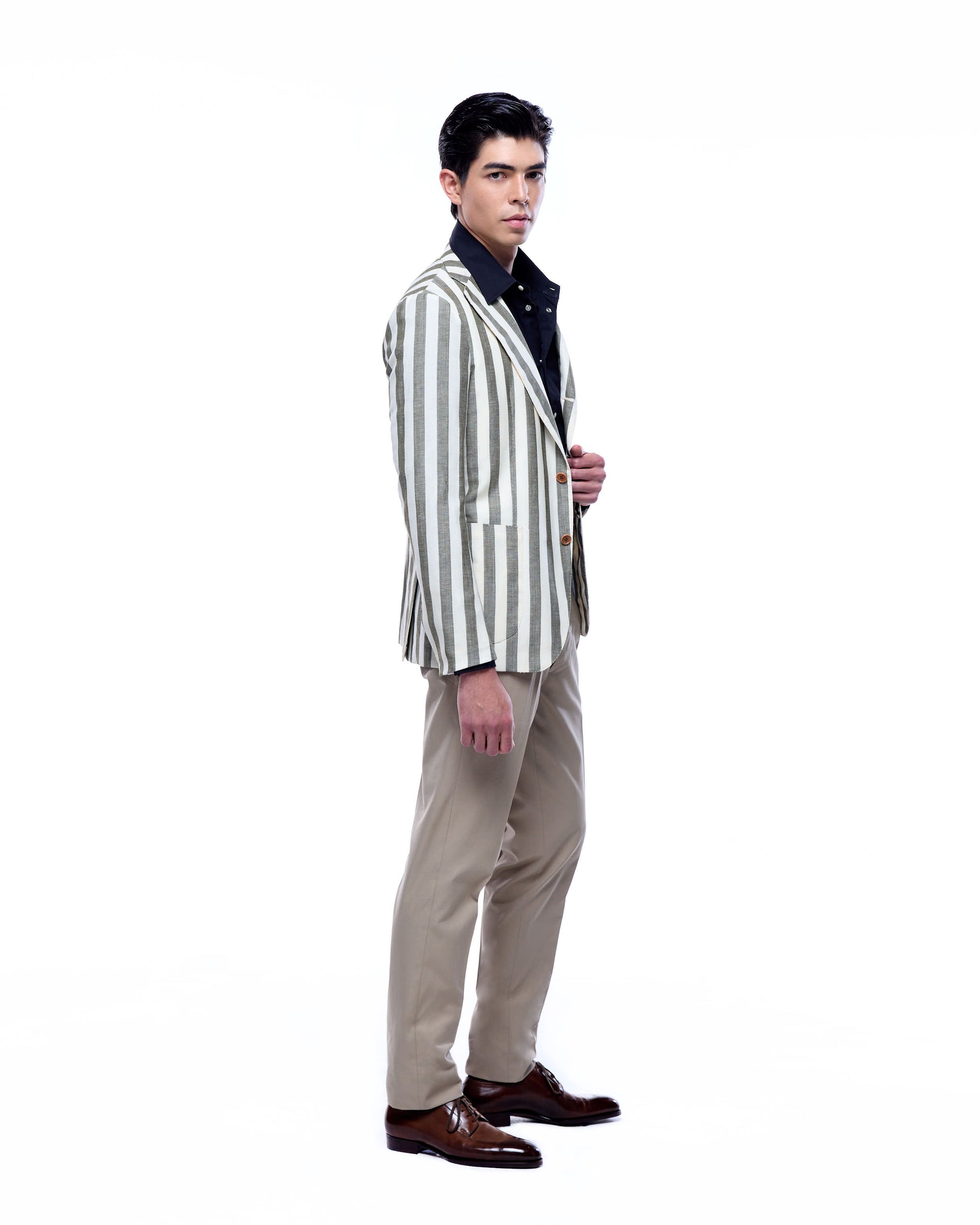 Jacket - Single breasted - Grey and white stripe - linen