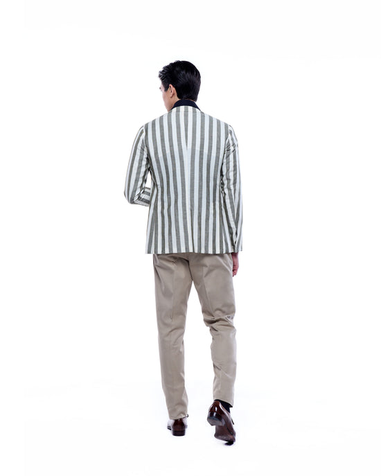 Jacket - Single breasted - Grey and white stripe - linen