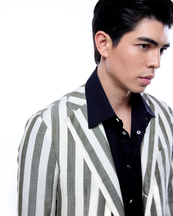 Jacket - Single breasted - Grey and white stripe - linen