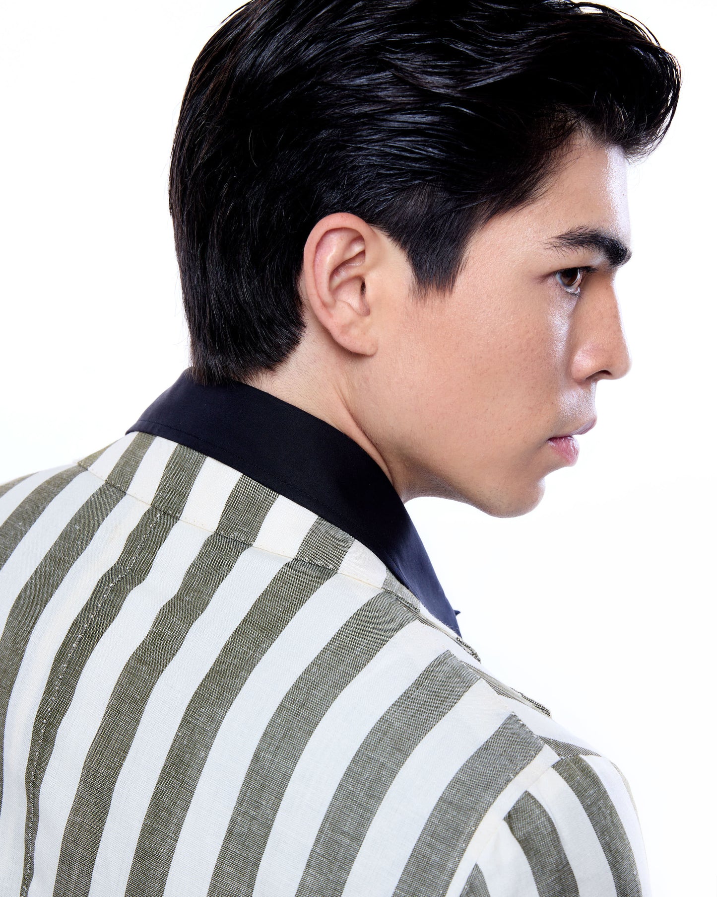 Jacket - Single breasted - Grey and white stripe - linen