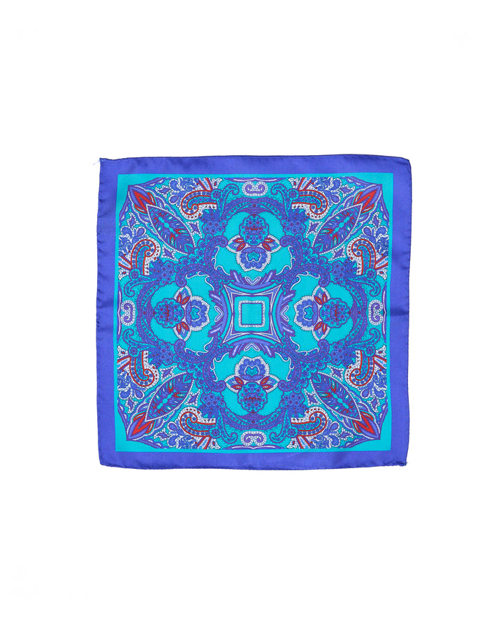 Pocket square - Light Blue with blue carnival  - silk