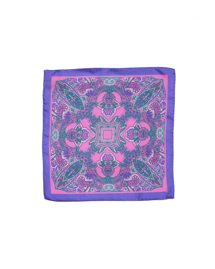 Pocket square - Pink with green carnival  - silk