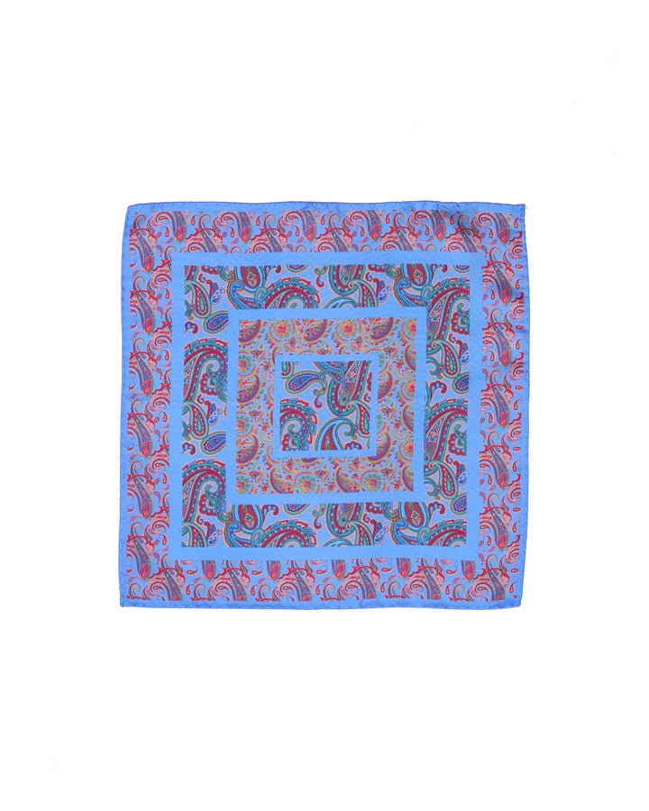 Pocket square - Light blue with reddish gingham  - silk