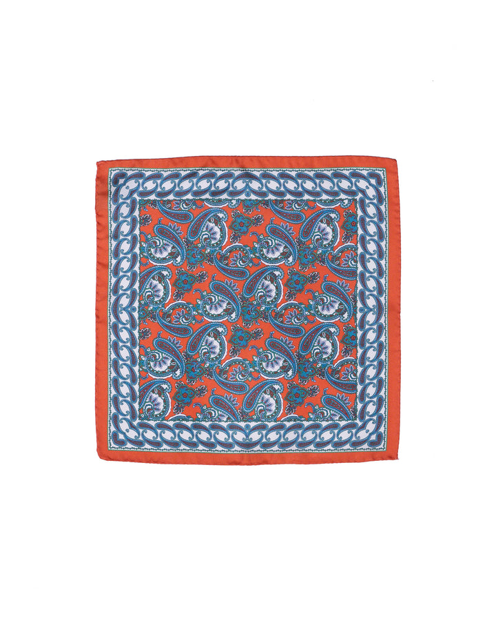 Pocket square - Orange with brown and white gingham  - silk