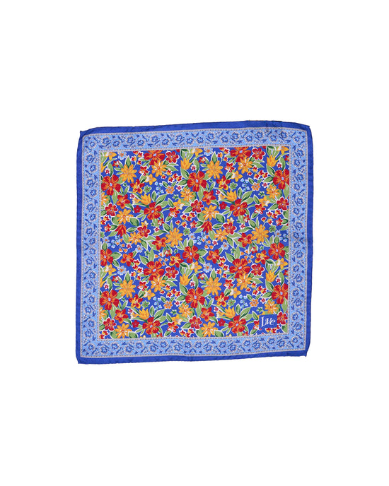 Pocket square - Printed silk - small - colorful flower with blue rim