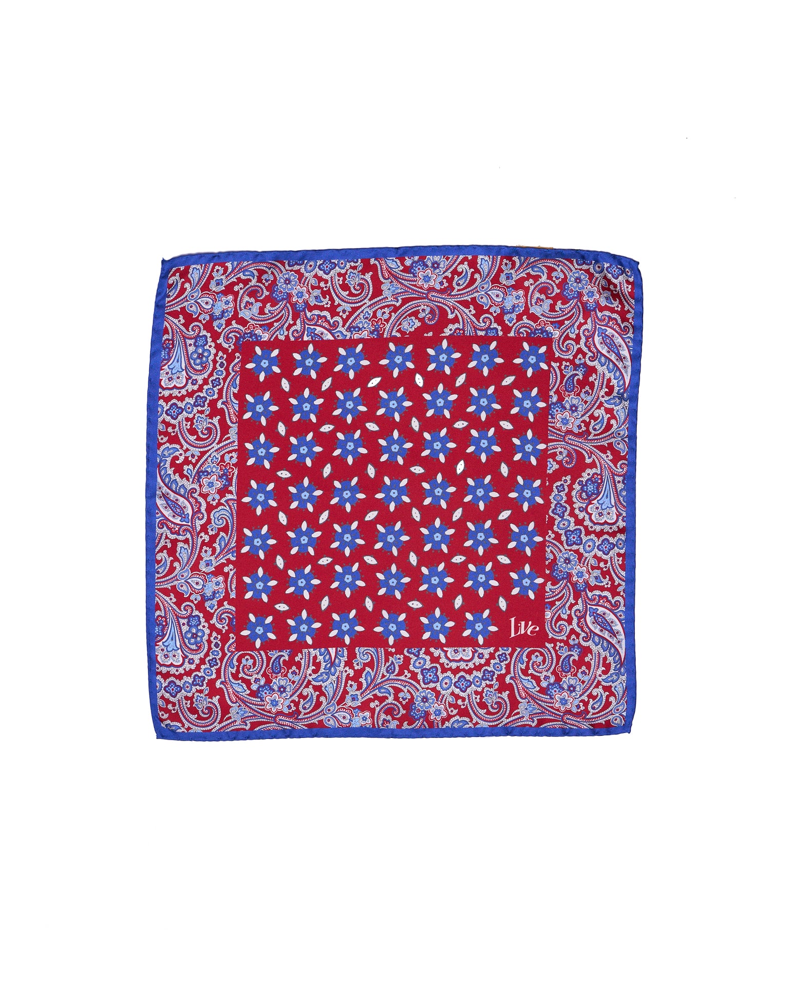 Pocket square - Printed silk - small - red motif with blue  rim