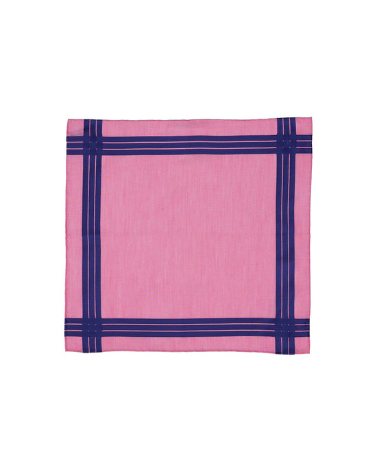 Pocket square - cotton - Fuschia with blue stripe