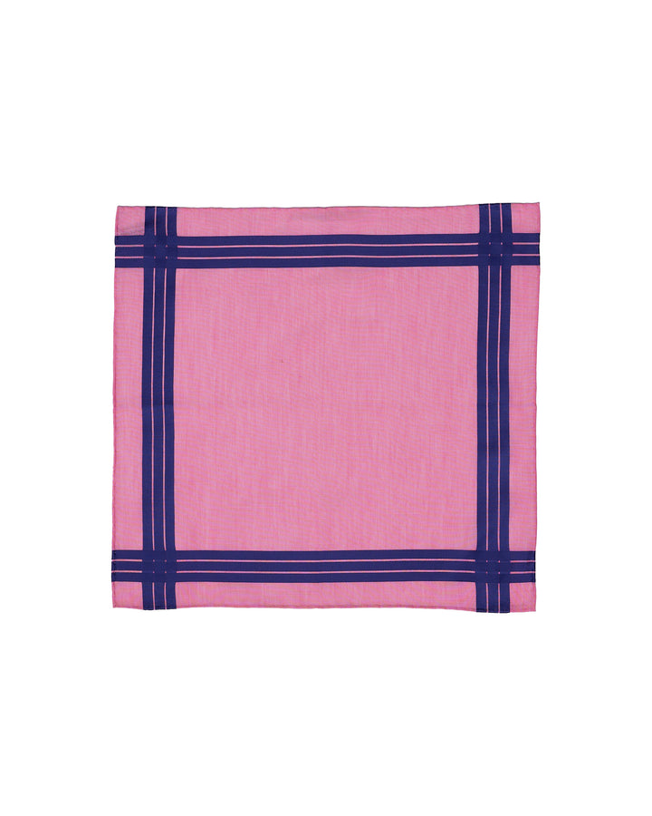 Pocket square - cotton - Fuschia with blue stripe