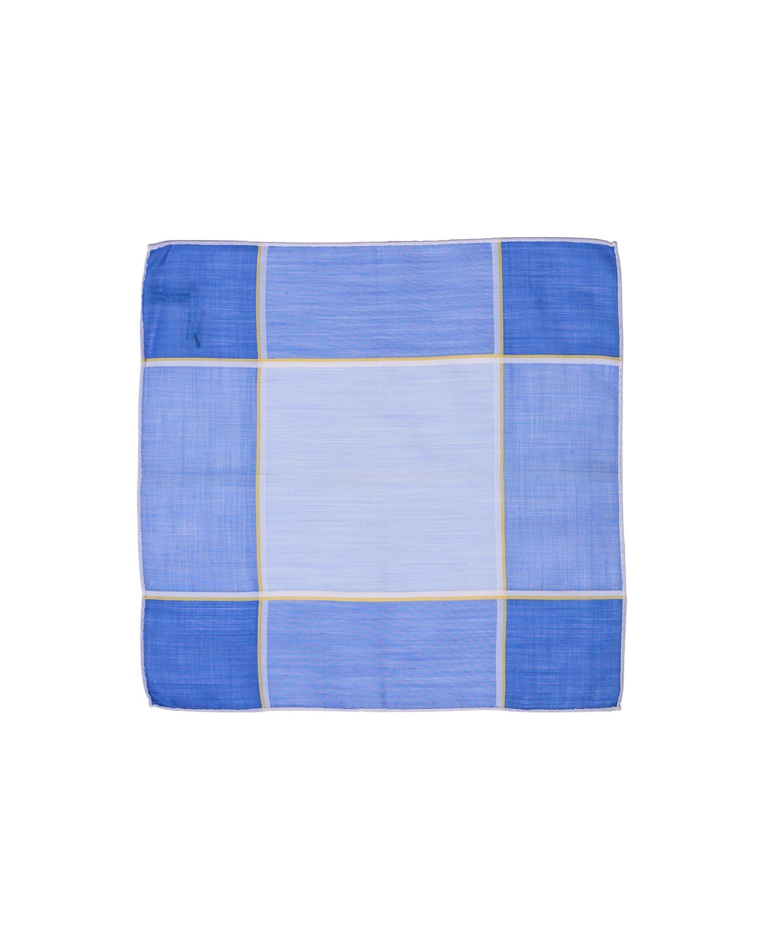 Pocket square - cotton - Blue windowpane with yellow stripe