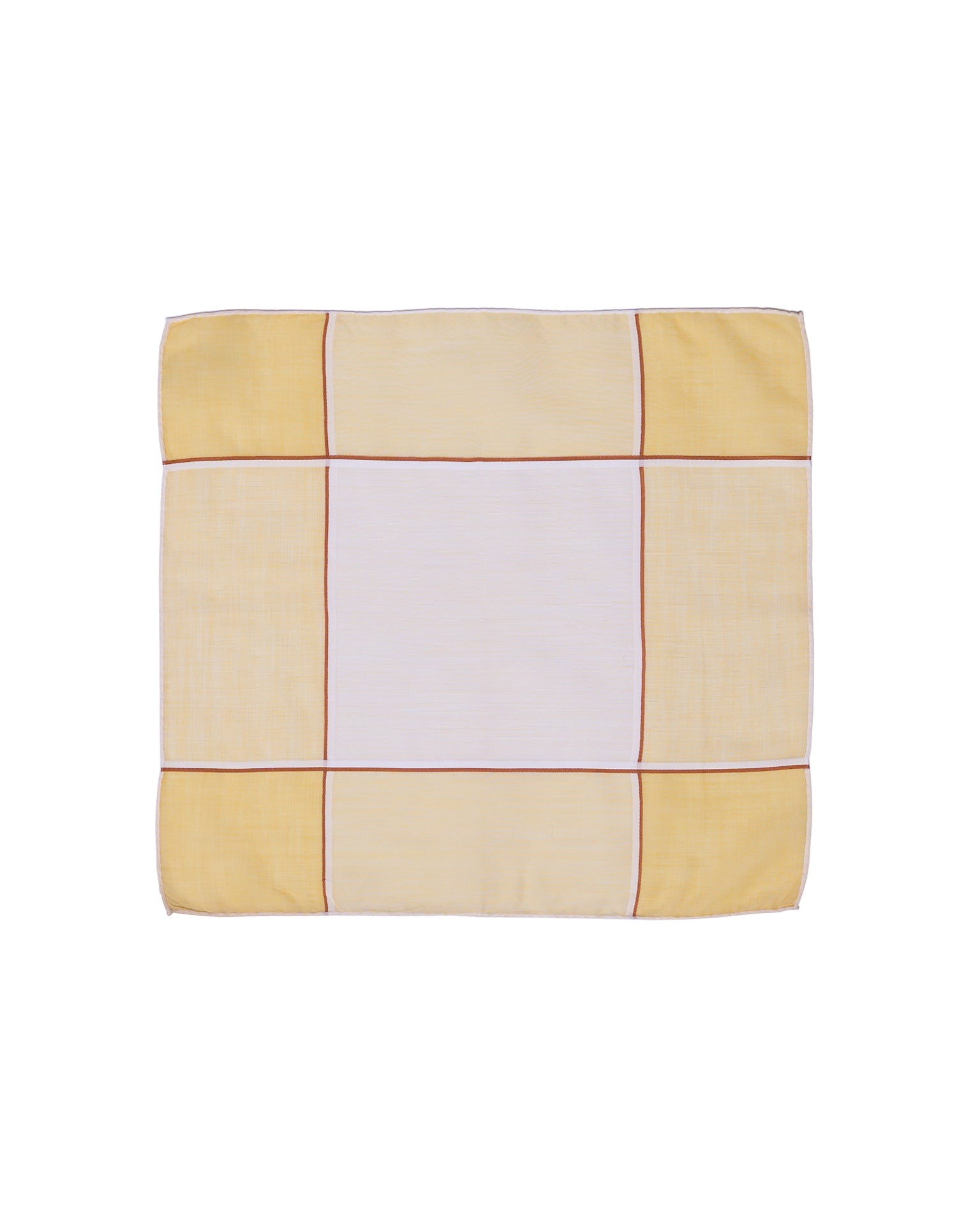 Pocket square - cotton - Yellow windowpane with brown stripe