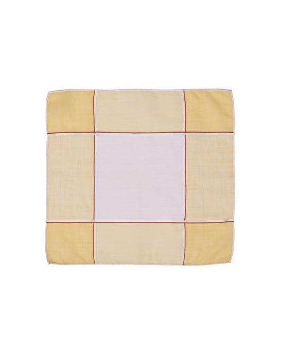 Pocket square - cotton - Yellow windowpane with brown stripe