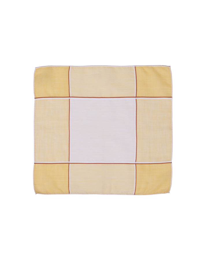 Pocket square - cotton - Yellow windowpane with brown stripe