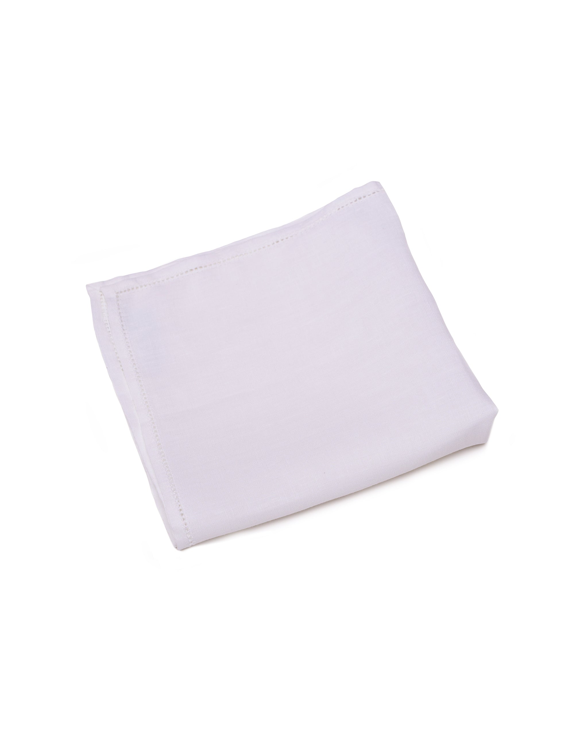 Pocket square - cotton - White with hemstitch rim