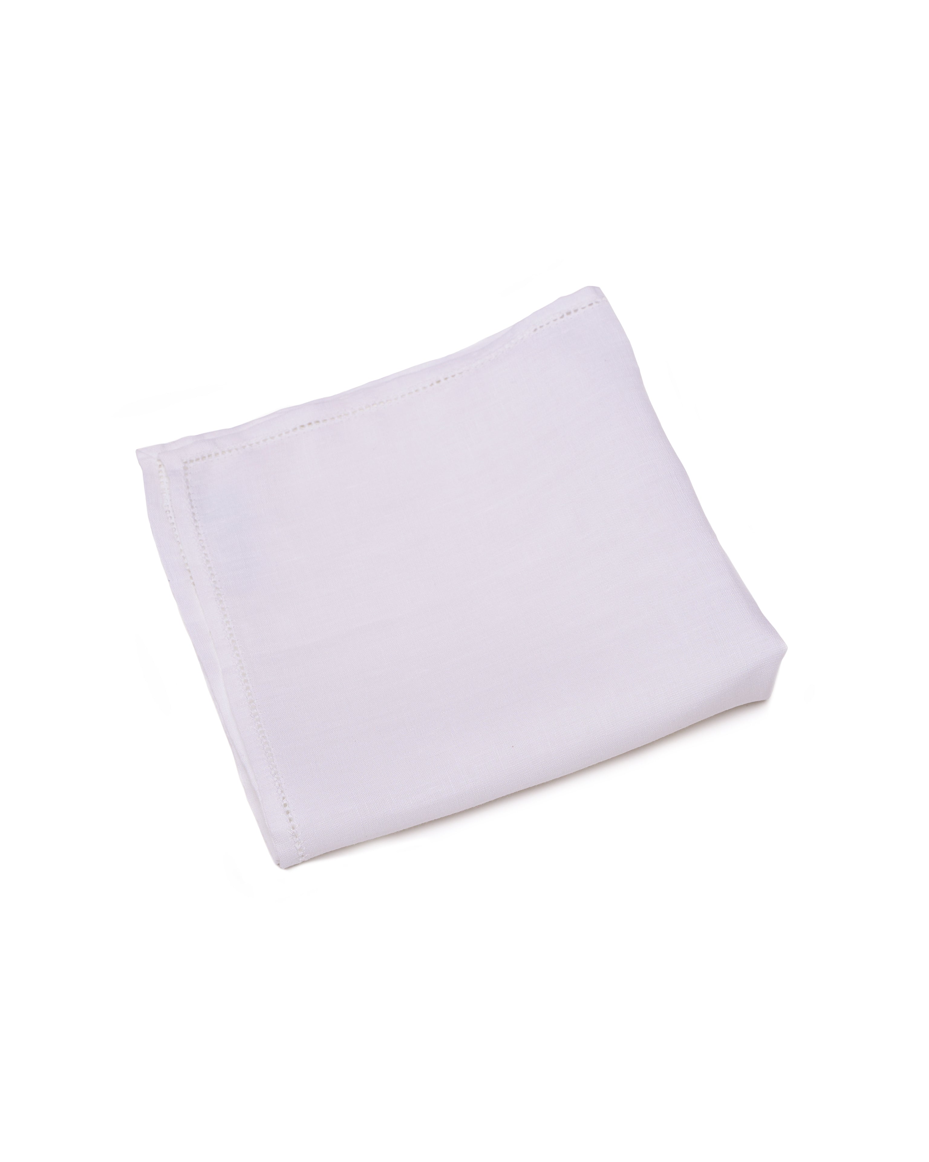 Pocket square - cotton - White with hemstitch rim