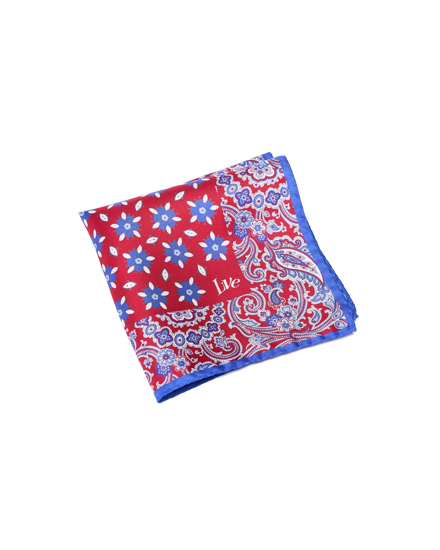 Pocket square - Printed silk - small - red motif with blue  rim
