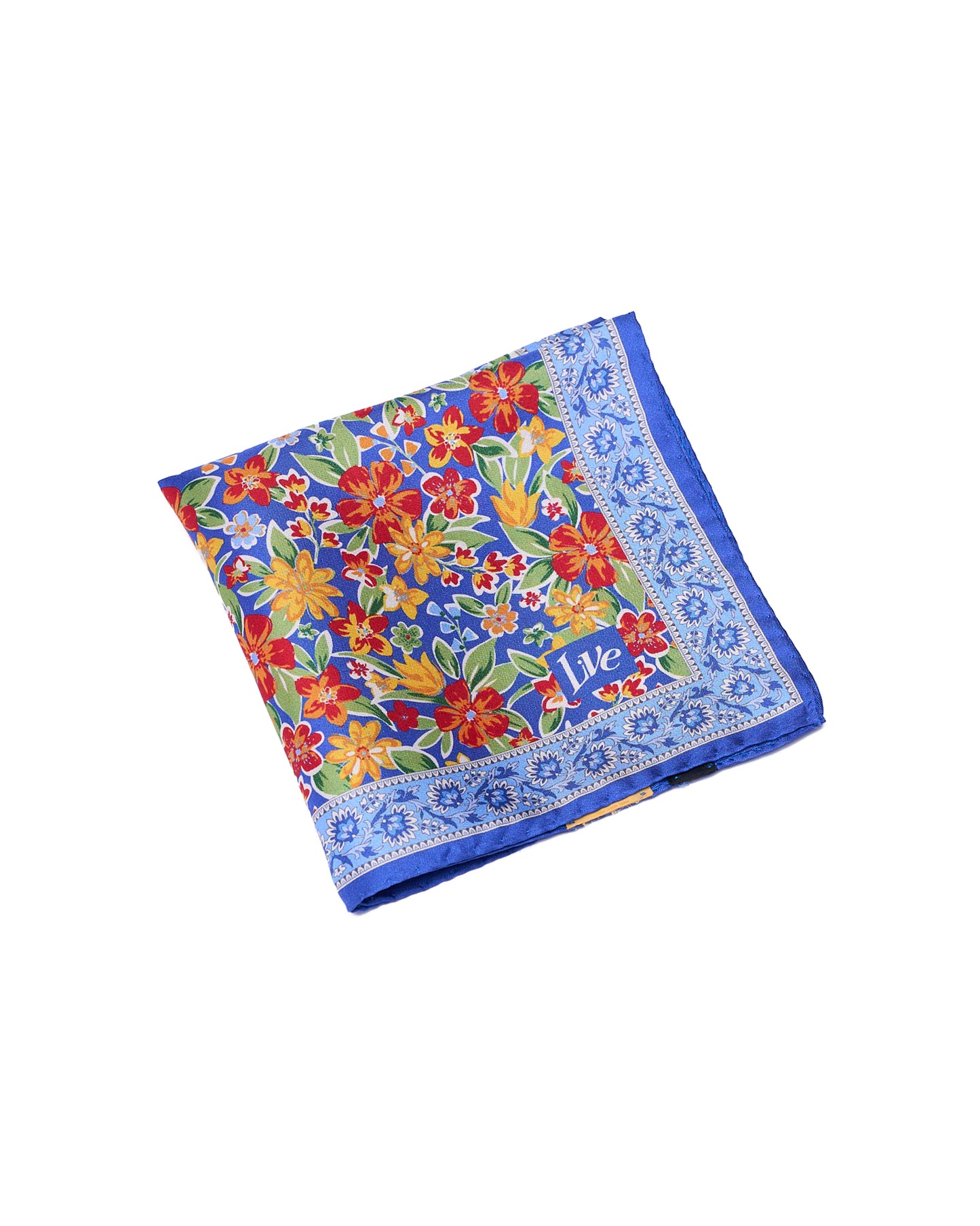 Pocket square - Printed silk - small - colorful flower with blue rim